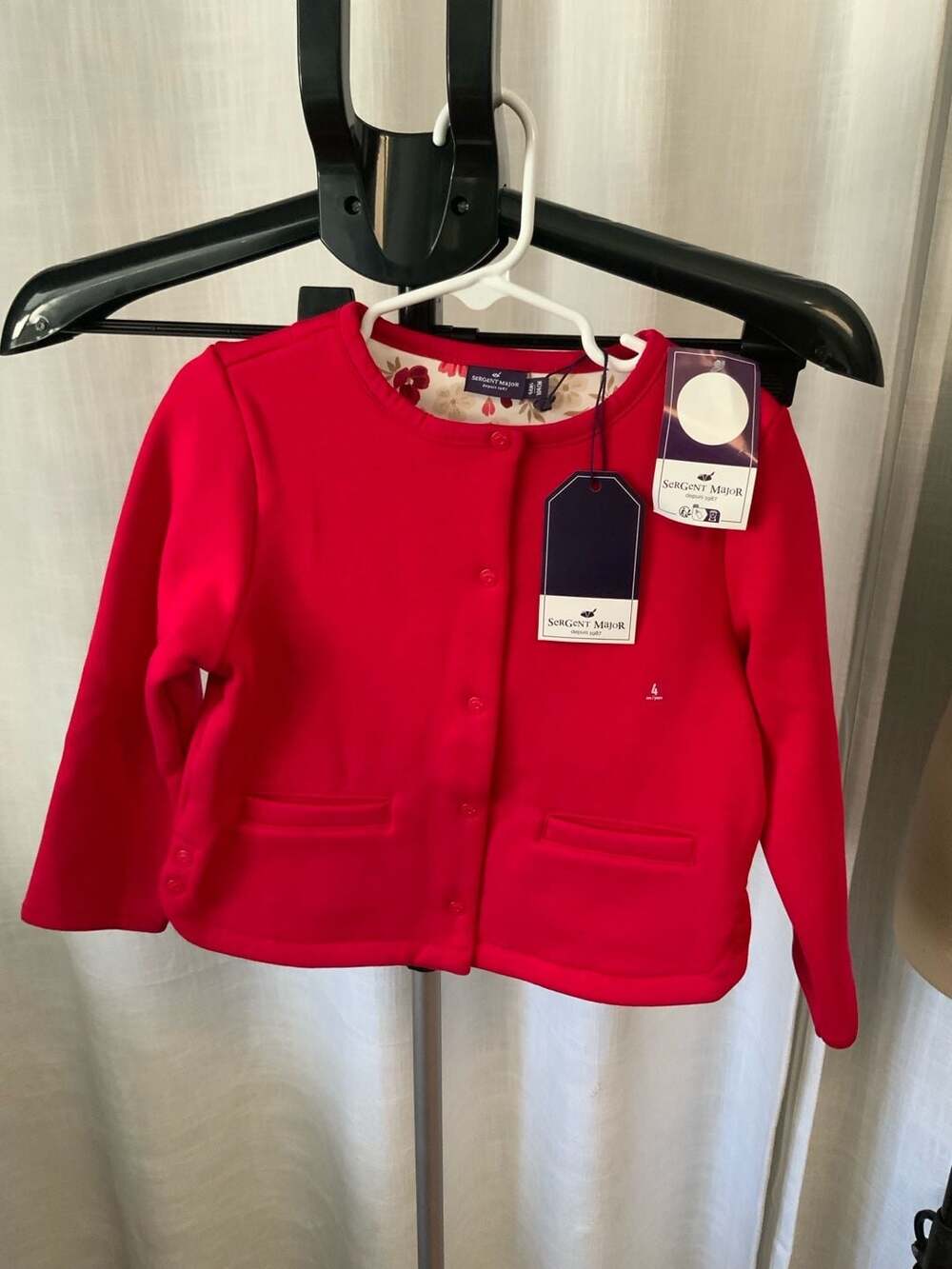 Sergent Major Red Knit Cardigan Girls Size 4 Ans 104CM NWT